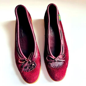 Maine Woods Vintage Suede/Leather Burgundy Flats
